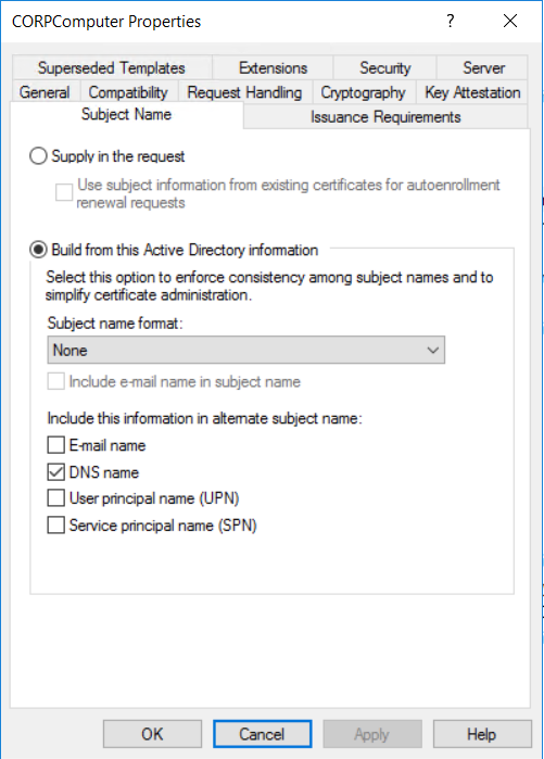 CN configuration in a computer template